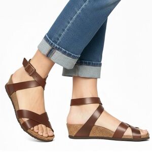 Papillio by BIRKENSTOCK Lola Leather Wedge Sandal Women EU 38 Cognac Brown